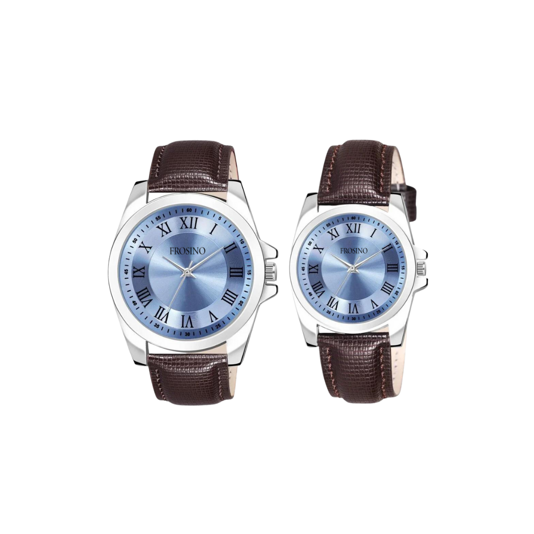 Frosino Brass Dial & Brown Straps Analogue His and Her Watches