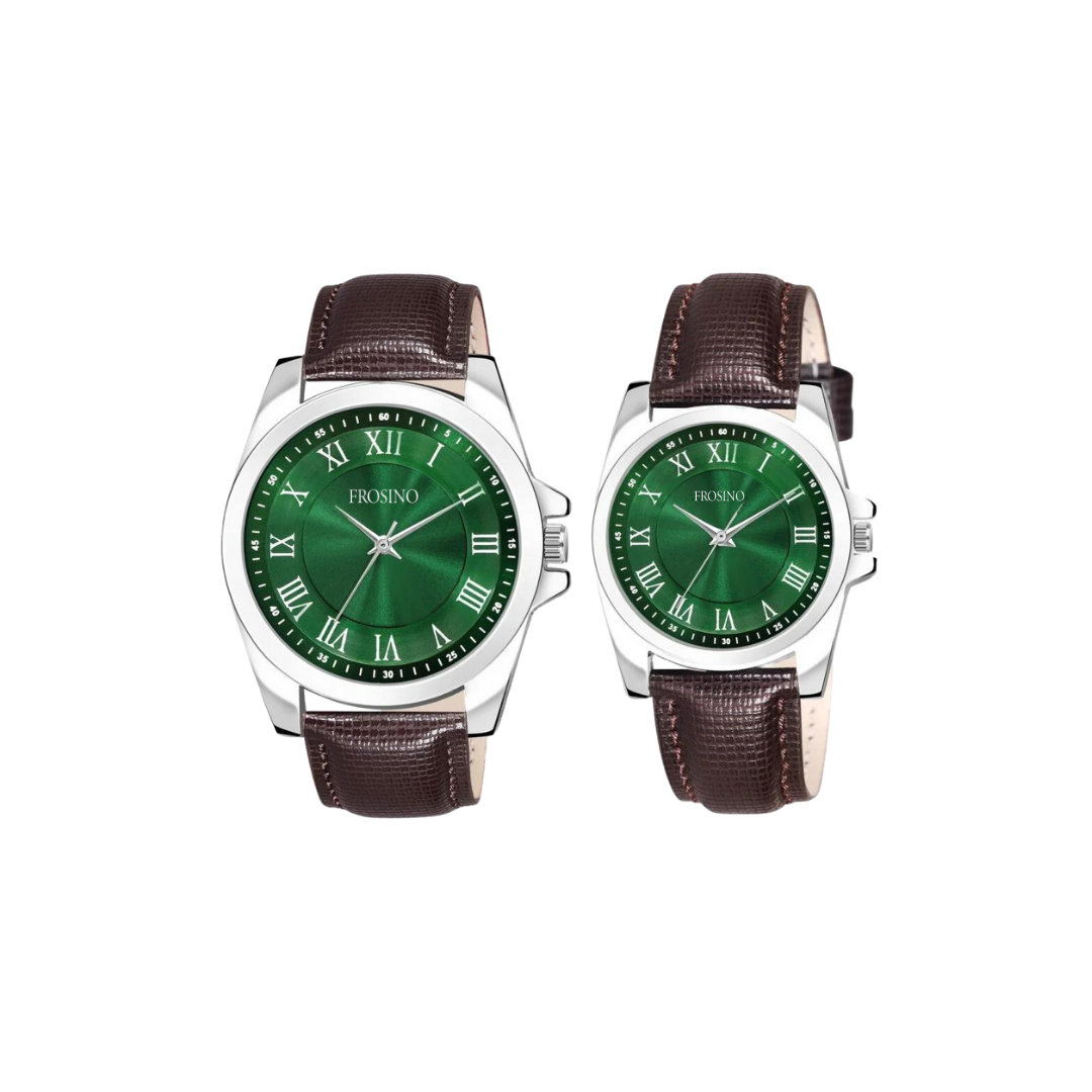 Frosino Brass Dial & Brown Straps Analogue His and Her Watches